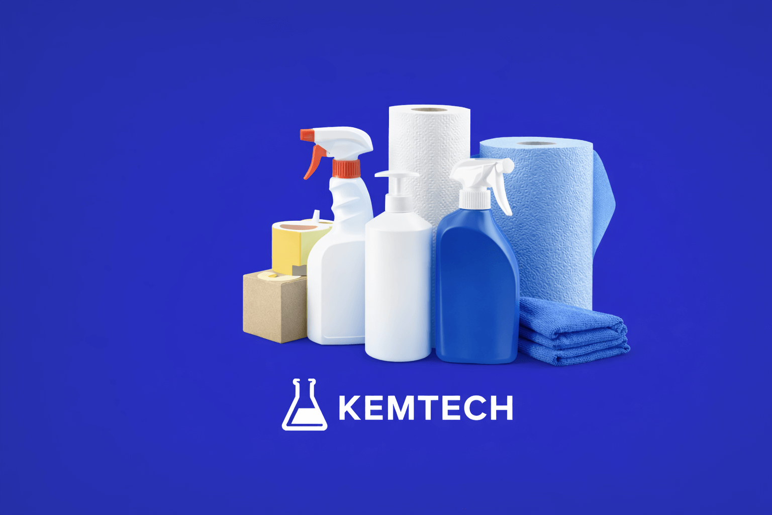 Cleaning essentials with Kemtech branding